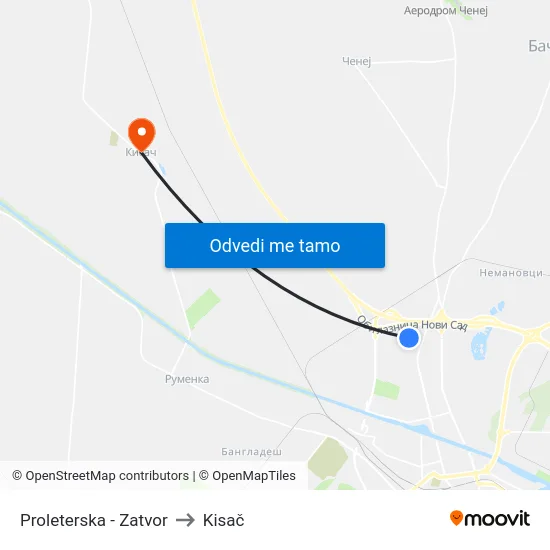 Proleterska - Zatvor to Kisač map