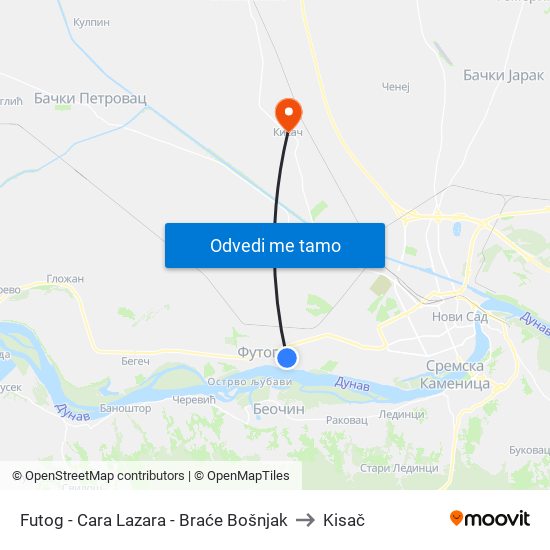 Futog - Cara Lazara - Braće Bošnjak to Kisač map