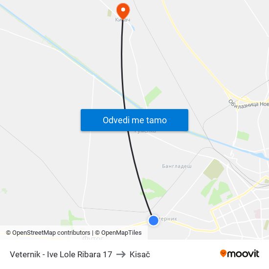 Veternik - Ive Lole Ribara 17 to Kisač map