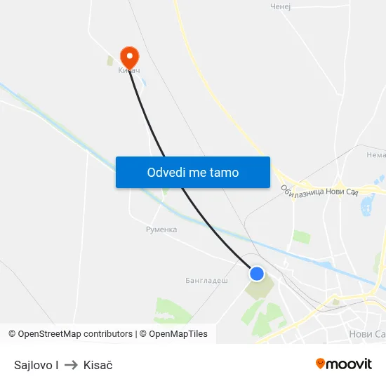 Sajlovo I to Kisač map
