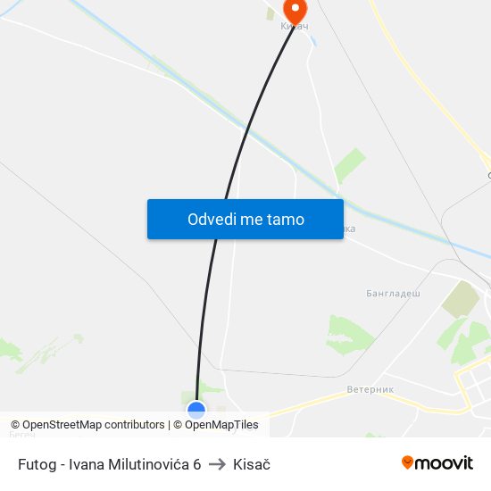 Futog - Ivana Milutinovića 6 to Kisač map