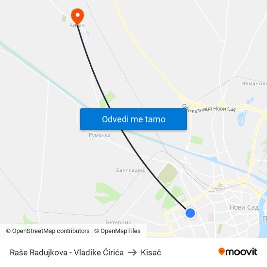 Raše Radujkova - Vladike Ćirića to Kisač map