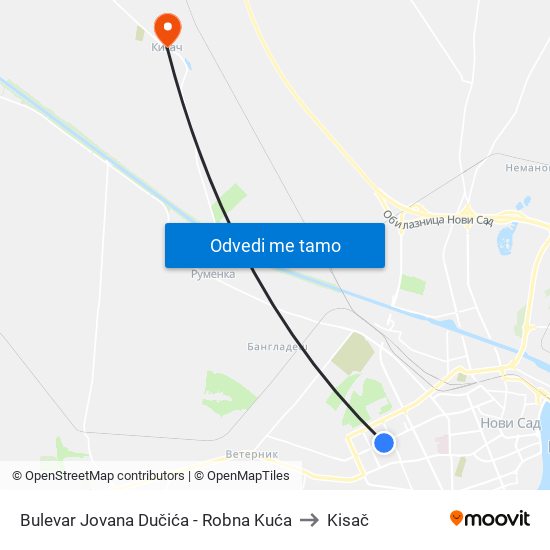 Bulevar Jovana Dučića - Robna Kuća to Kisač map