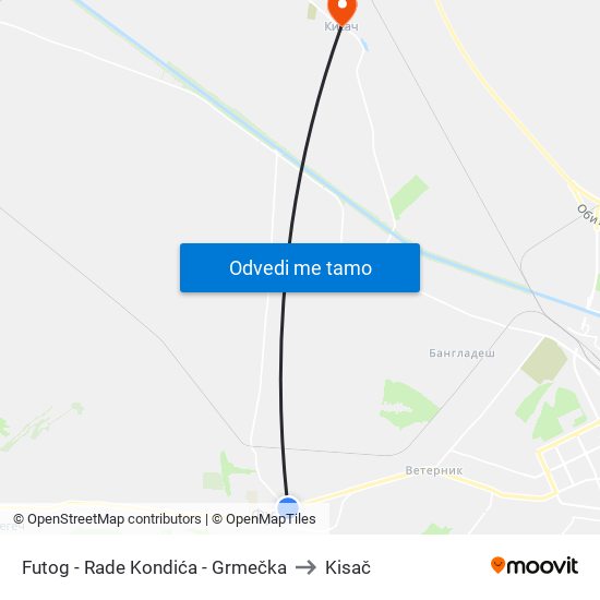 Futog - Rade Kondića - Grmečka to Kisač map