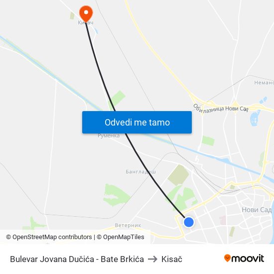 Bulevar Jovana Dučića - Bate Brkića to Kisač map