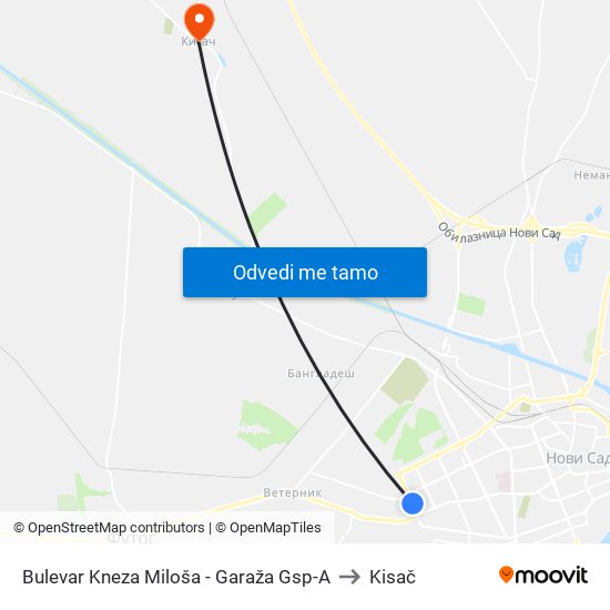 Bulevar Kneza Miloša - Garaža Gsp-A to Kisač map