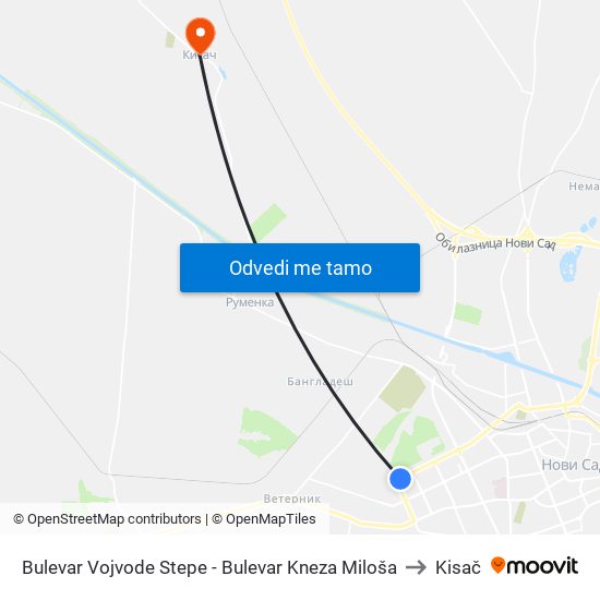 Bulevar Vojvode Stepe - Bulevar Kneza Miloša to Kisač map