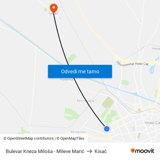 Bulevar Kneza Miloša - Mileve Marić to Kisač map