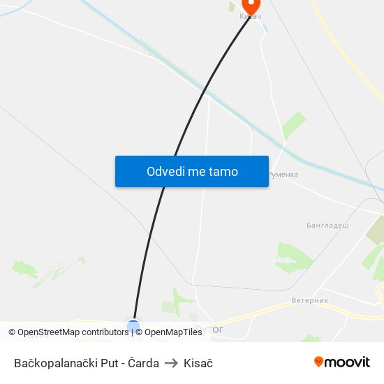 Bačkopalanački Put - Čarda to Kisač map