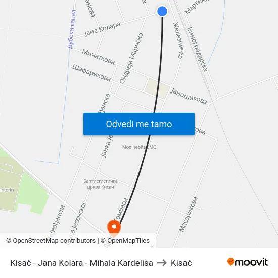 Kisač - Jana Kolara - Mihala Kardelisa to Kisač map