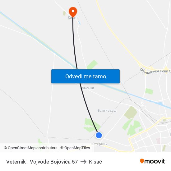 Veternik - Vojvode Bojovića 57 to Kisač map