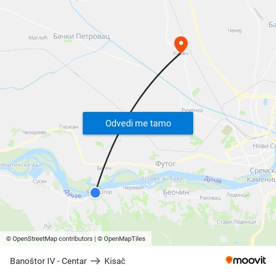 Banoštor IV - Centar to Kisač map