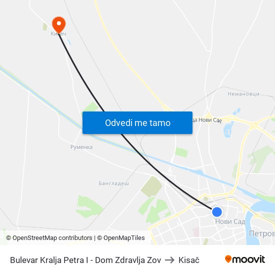 Bulevar Kralja Petra I - Dom Zdravlja Zov to Kisač map