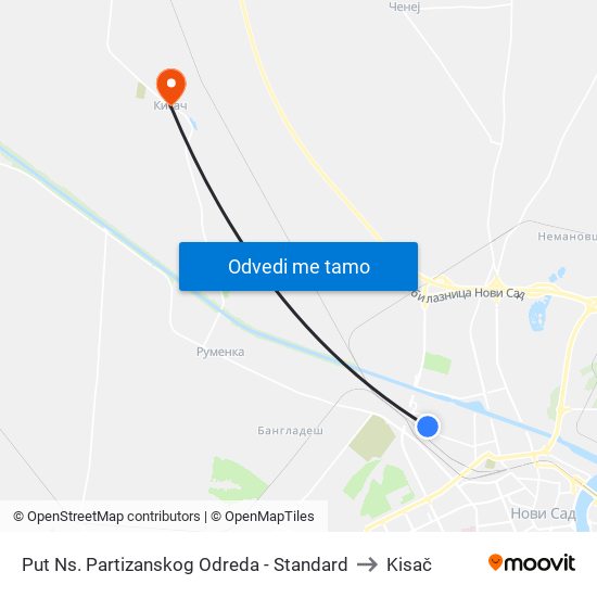 Put Ns. Partizanskog Odreda - Standard to Kisač map