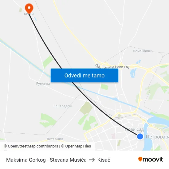 Maksima Gorkog - Stevana Musića to Kisač map