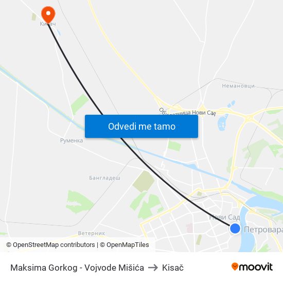 Maksima Gorkog - Vojvode Mišića to Kisač map