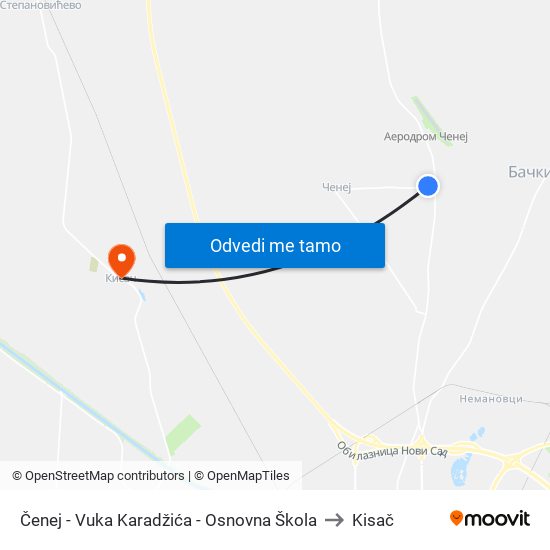 Čenej - Vuka Karadžića - Osnovna Škola to Kisač map