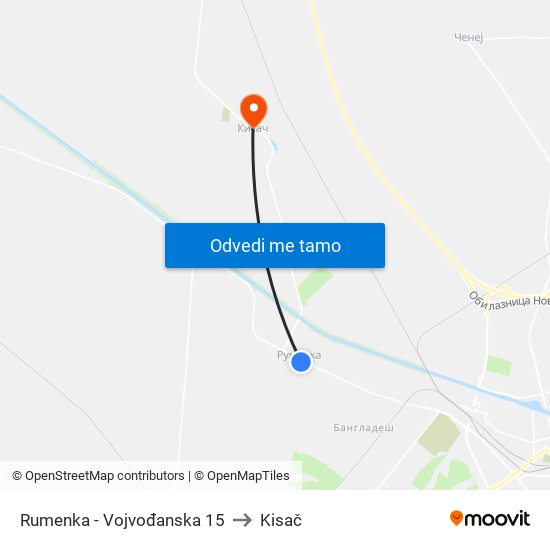 Rumenka - Vojvođanska 15 to Kisač map