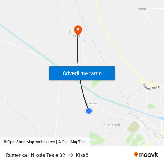 Rumenka - Nikole Tesle 32 to Kisač map