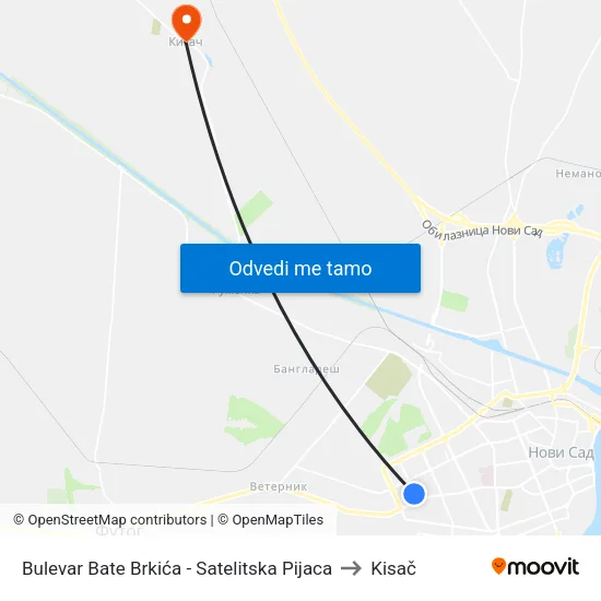 Bulevar Bate Brkića - Satelitska Pijaca to Kisač map