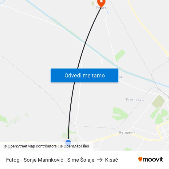 Futog - Sonje Marinković - Sime Šolaje to Kisač map