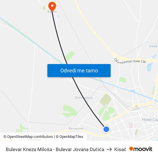 Bulevar Kneza Miloša - Bulevar Jovana Dučića to Kisač map