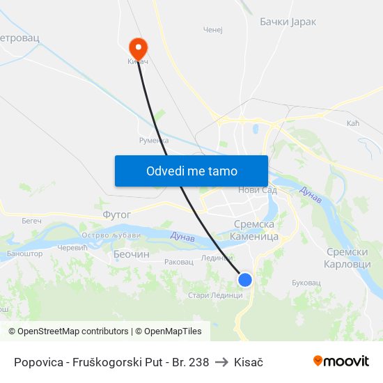 Popovica - Fruškogorski Put - Br. 238 to Kisač map