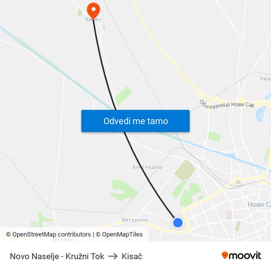 Novo Naselje - Kružni Tok to Kisač map