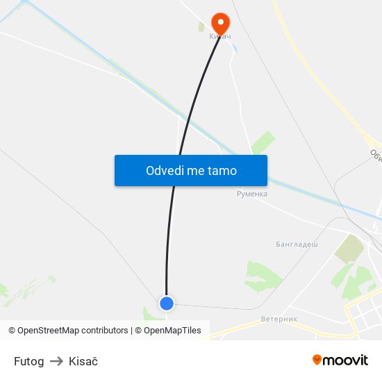 Futog to Kisač map