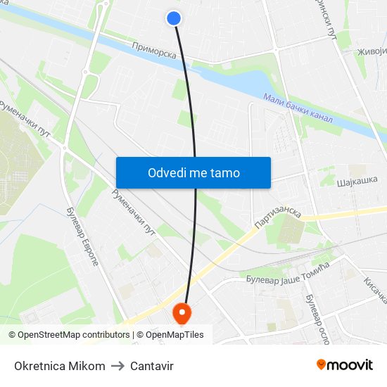 Okretnica Mikom to Cantavir map