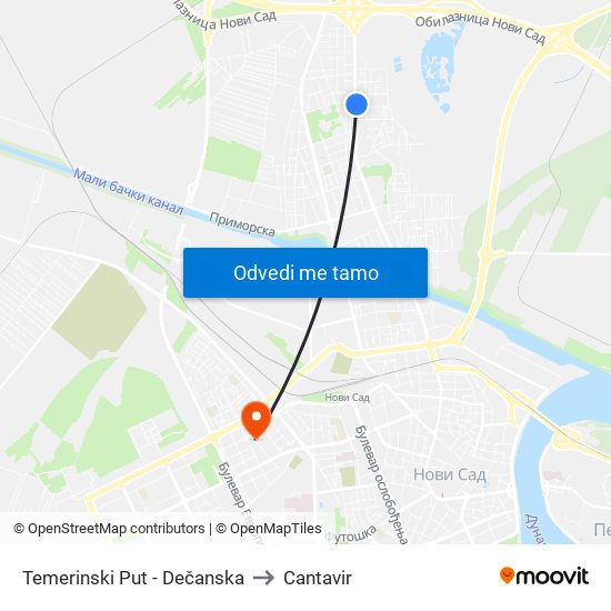 Temerinski Put - Dečanska to Cantavir map