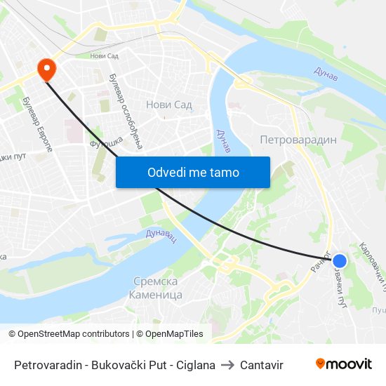 Petrovaradin - Bukovački Put - Ciglana to Cantavir map
