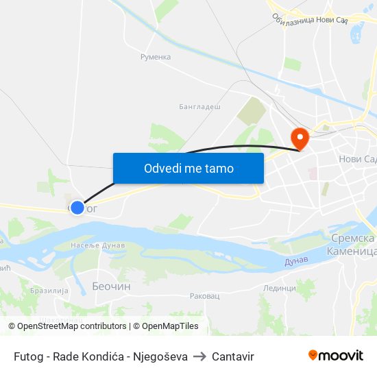 Futog - Rade Kondića - Njegoševa to Cantavir map