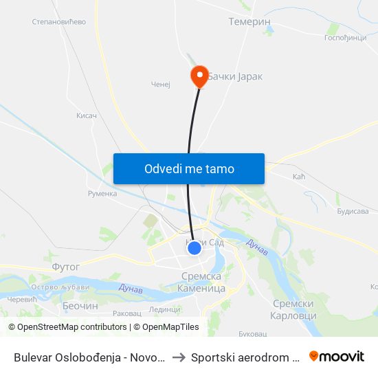 Bulеvar Oslobođenja - Novosadskog Sajma to Sportski aerodrom Čenej (QND) map