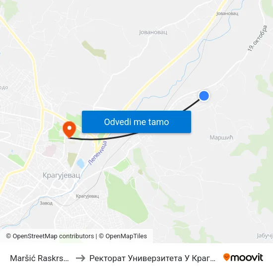 Maršić Raskrsnica to Ректорат Универзитета У Крагујевцу map