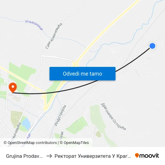 Grujina Prodavnica to Ректорат Универзитета У Крагујевцу map