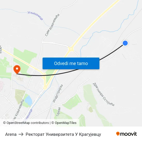 Arena to Ректорат Универзитета У Крагујевцу map