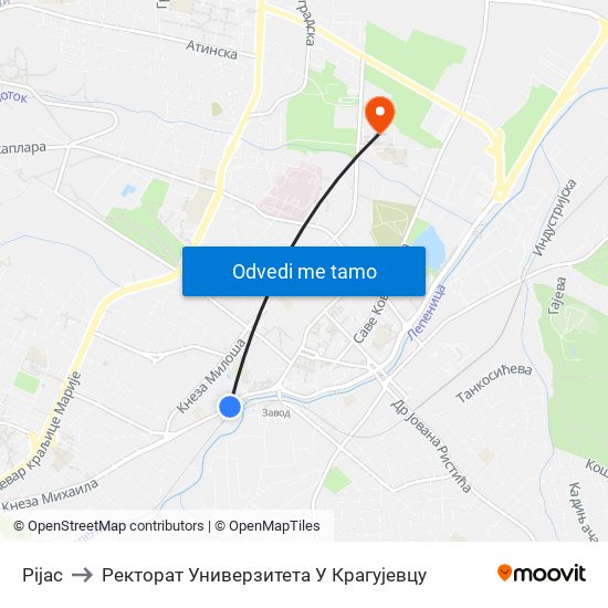 Pijac to Ректорат Универзитета У Крагујевцу map