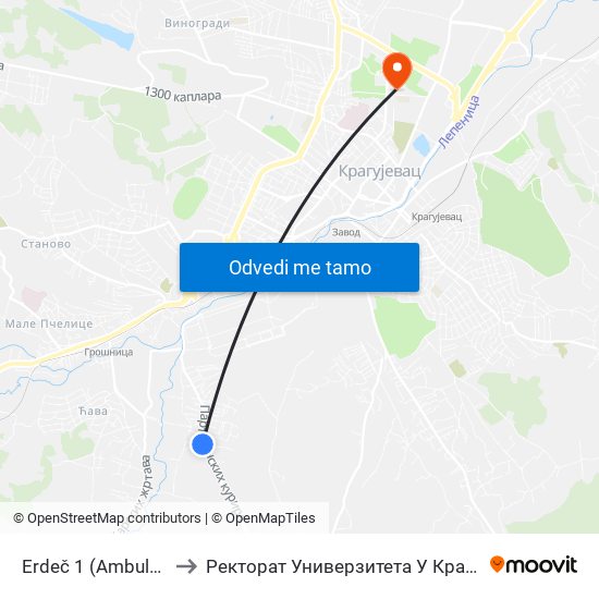 Erdeč 1 (Ambulanta) to Ректорат Универзитета У Крагујевцу map