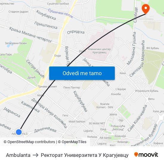 Ambulanta to Ректорат Универзитета У Крагујевцу map