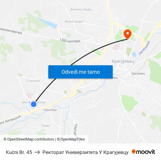 Kućni Br. 45 to Ректорат Универзитета У Крагујевцу map