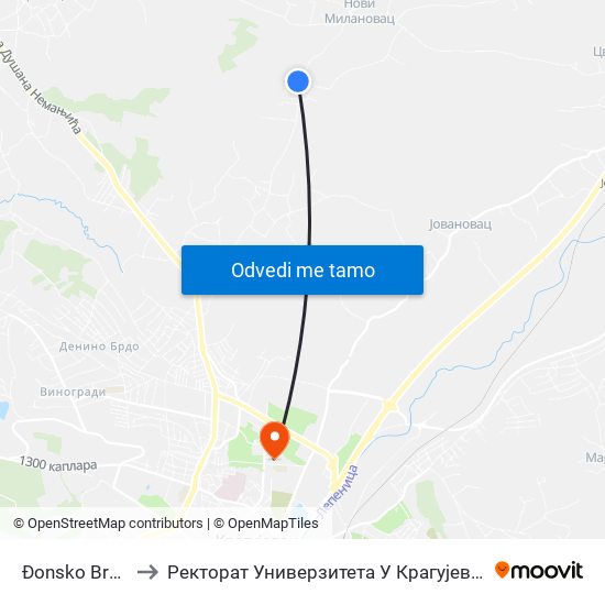 Đonsko Brdo to Ректорат Универзитета У Крагујевцу map