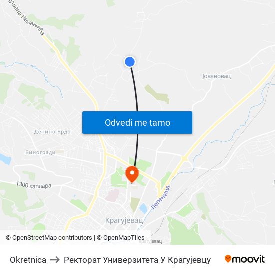 Okretnica to Ректорат Универзитета У Крагујевцу map