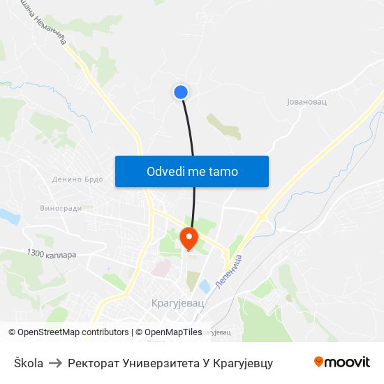 Škola to Ректорат Универзитета У Крагујевцу map