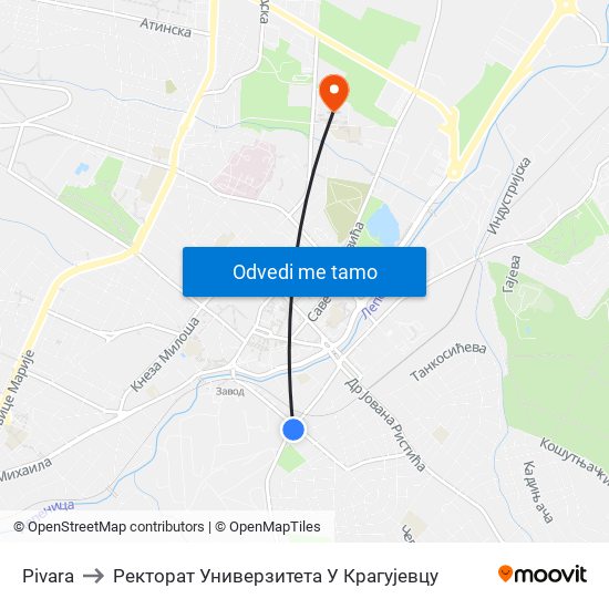 Pivara to Ректорат Универзитета У Крагујевцу map