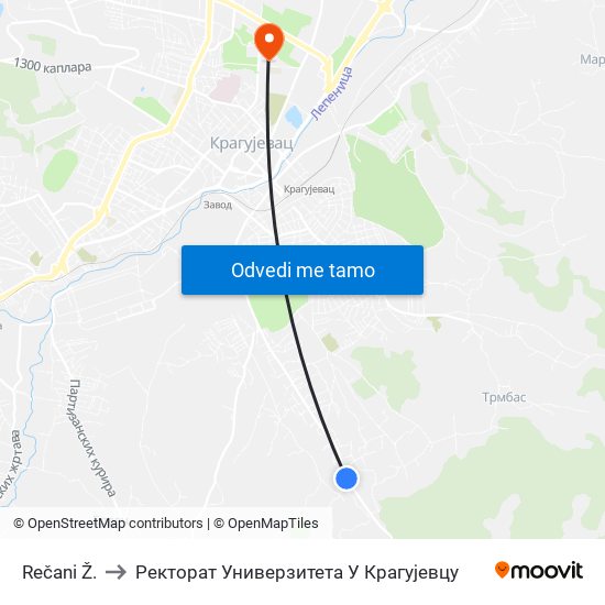 Rečani Ž. to Ректорат Универзитета У Крагујевцу map