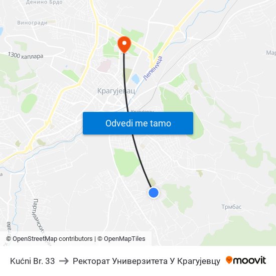 Kućni Br. 33 to Ректорат Универзитета У Крагујевцу map