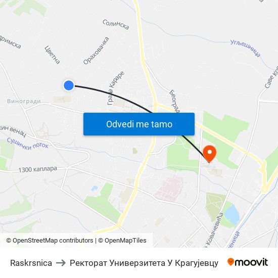 Raskrsnica to Ректорат Универзитета У Крагујевцу map