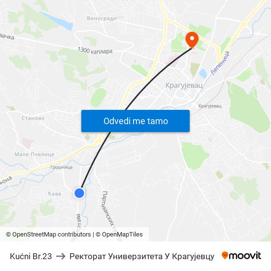 Kućni Br.23 to Ректорат Универзитета У Крагујевцу map