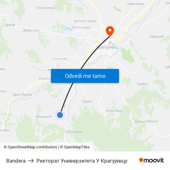 Bandera to Ректорат Универзитета У Крагујевцу map